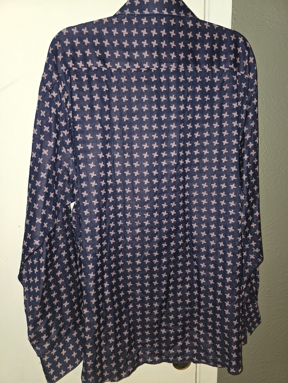 BOGOSSE Men's Navy Button-Down Shirt with Pink Cross Print - Picture 6 of 6